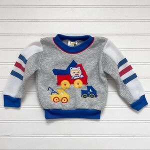 VINTAGE EUC Boys Primary Colors Truck Appliqué Colorblock Crewneck Sweatshirt